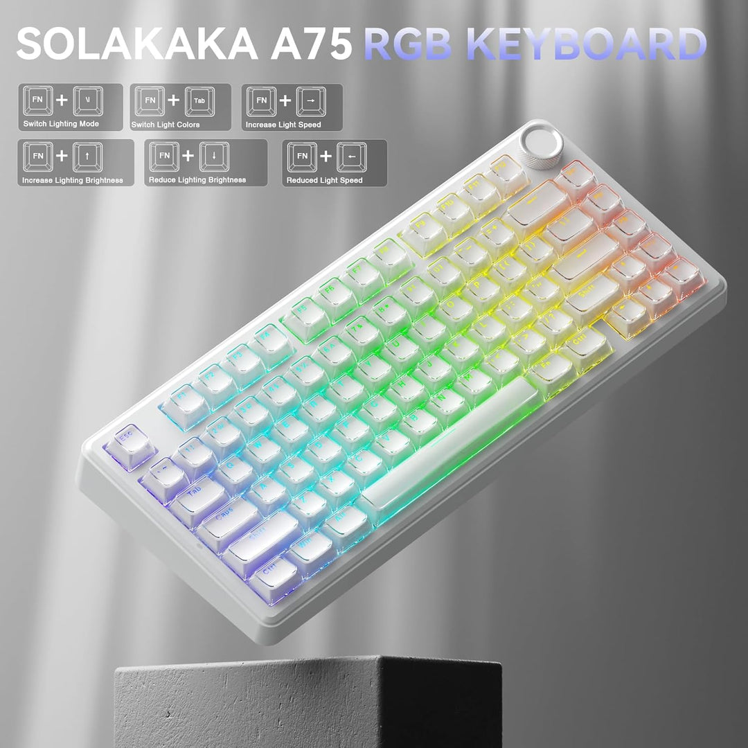 SOLAKAKA Teclado inalámbrico A75 para juegos con perilla multifunci...
