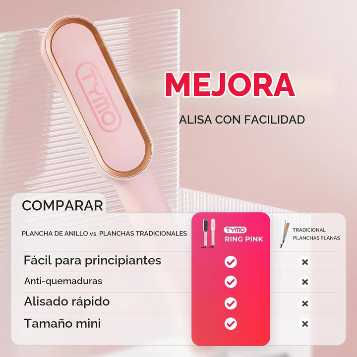 TYMO Cepillo alisador de cabello rosa Ring + spray de aceite para e...