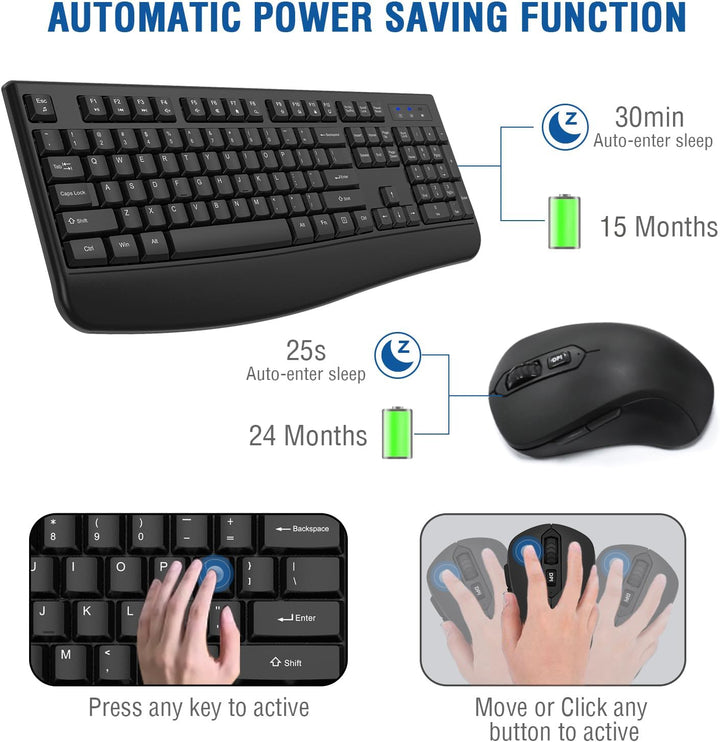 Combo de teclado y mouse inalámbricos, EDJO, teclado ergonómico de...
