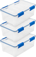 IRIS USA - Contenedor organizador de plástico hermético de 16 cuartos de galón con tapa duradera y sello y hebillas de cierre seguro