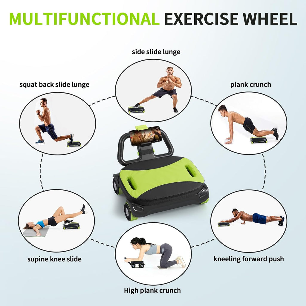 IRISFLY Rodillo abdominal de 4 ruedas, rueda de rodillo Ab de alto rendimiento mejorada, tablero de rodillo Ab de rebote automático, fortalece el núcleo y los abdominales, máquina de abdominales perfecta para entrenamiento en casa
