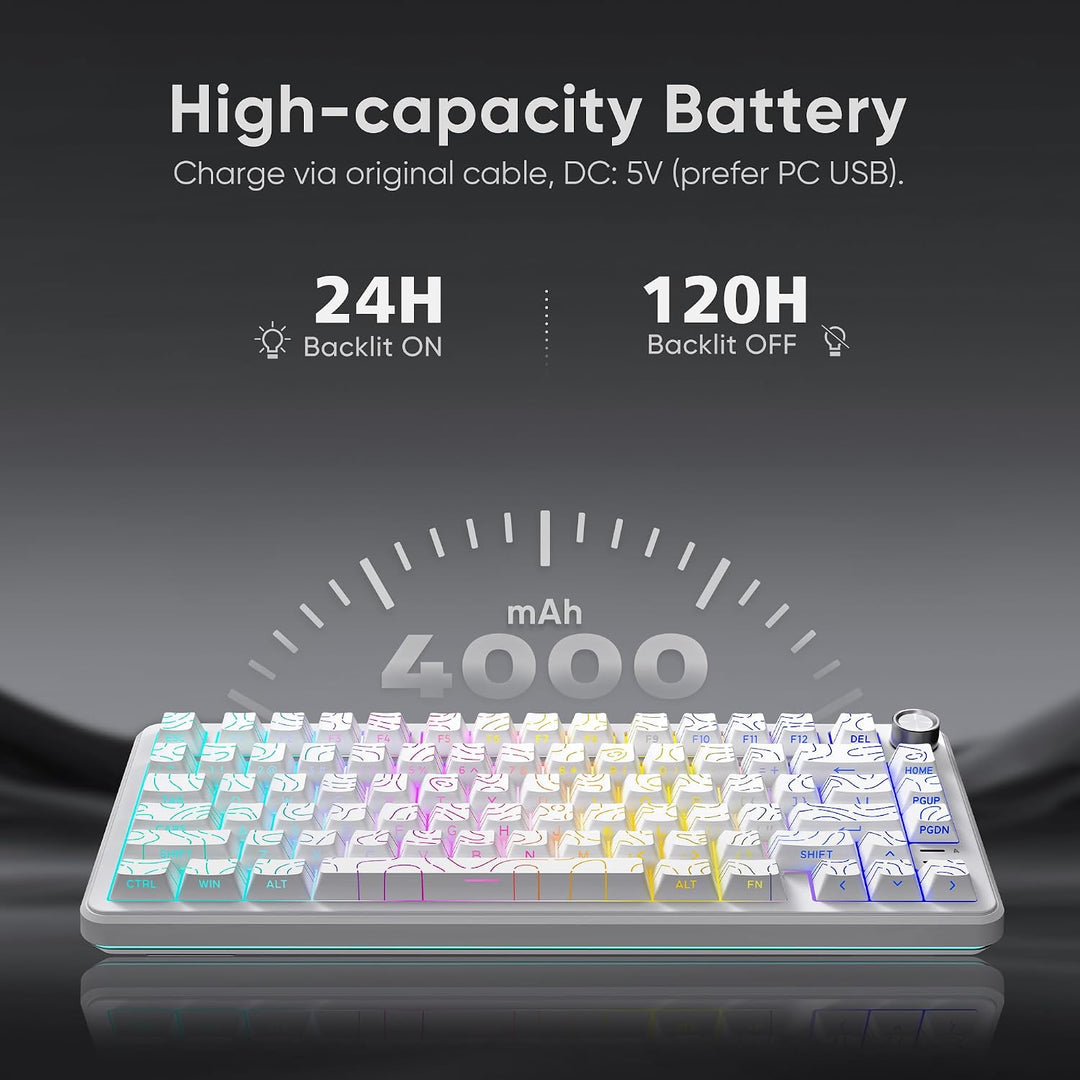 RedThunder Teclado mecánico inalámbrico K75, perilla CNC, Trimodo B...