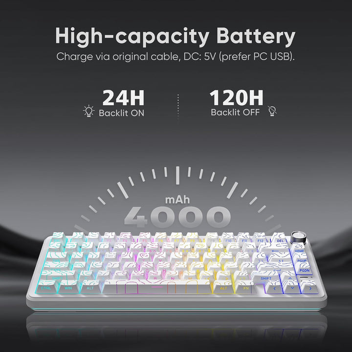 RedThunder Teclado mecánico inalámbrico K75, perilla CNC, Trimodo B...