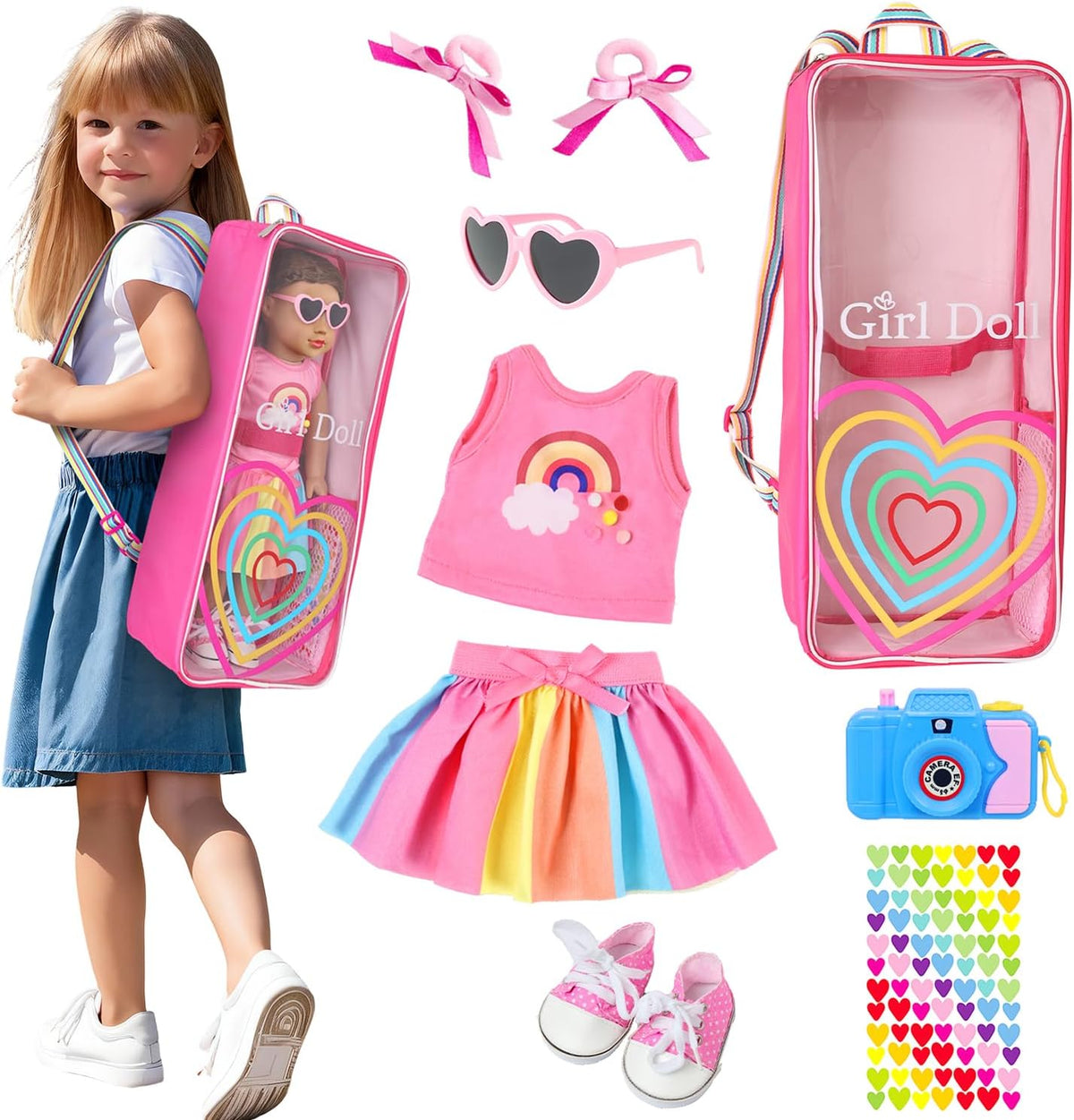 ZITA ELEMENT - Mochila de viaje para muñeca de 18 pulgadas, estilo arco iris