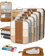 OlarHike 10 Juego de Cubos de Compresión para Viaje, Cubos Expansibles para Ahorro de Espacio para Organizar Ropa, Bolsas para Equipaje y Maleta con Más de 1000 Orificios de Malla (Marrón)