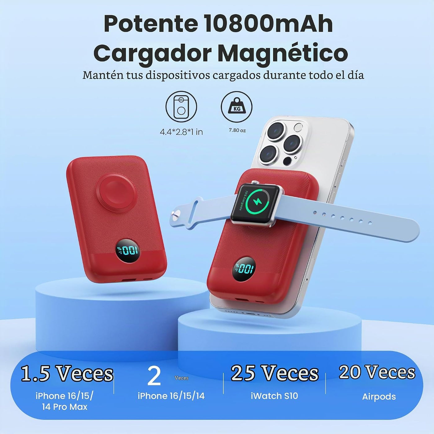 Cargador magnético portátil para iPhone, Power Bank de 10800mAh 4-e...