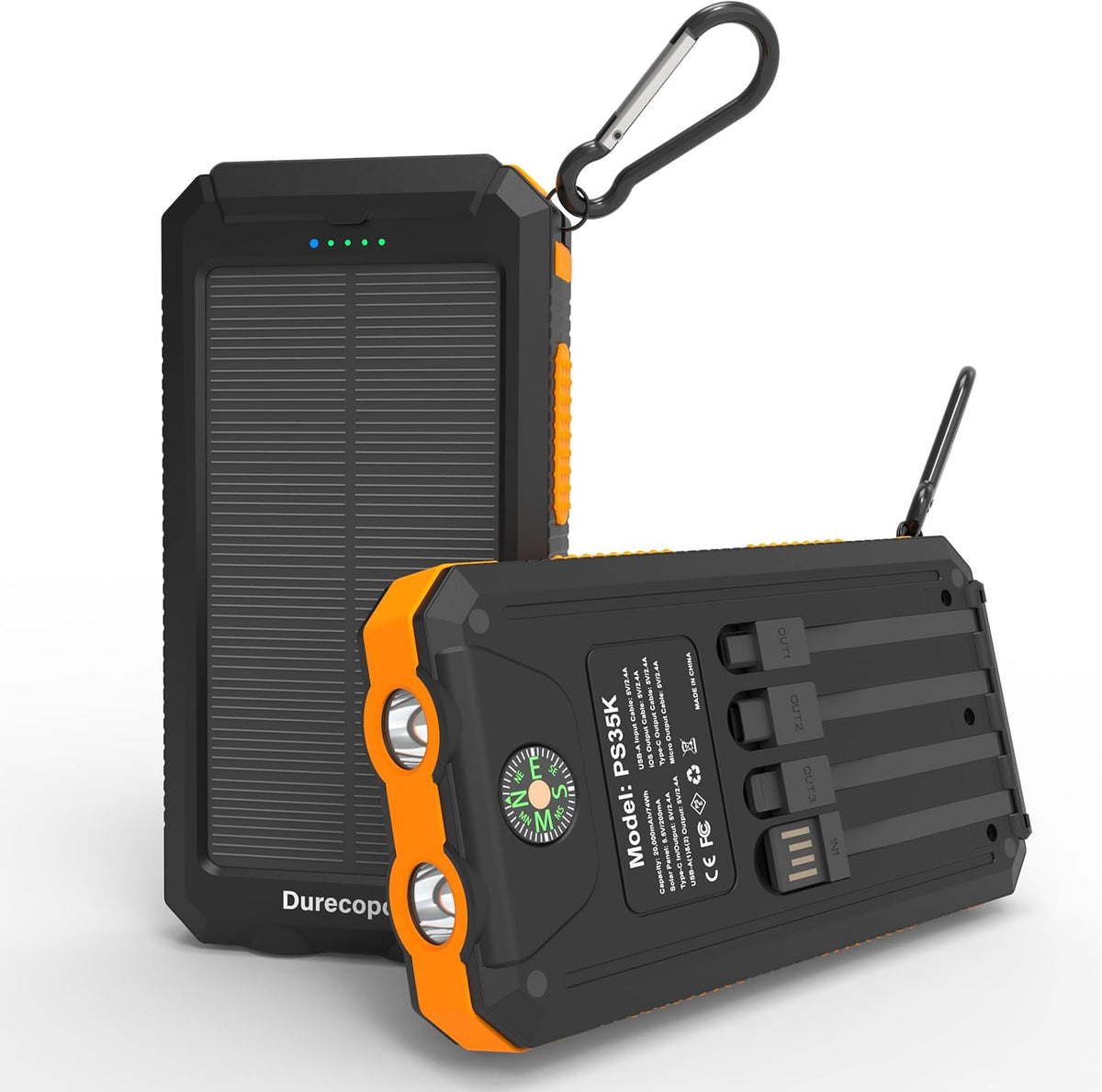 Durecopow Cargador Solar Power Bank 20,000mAh, Cargador Portátil, 4...