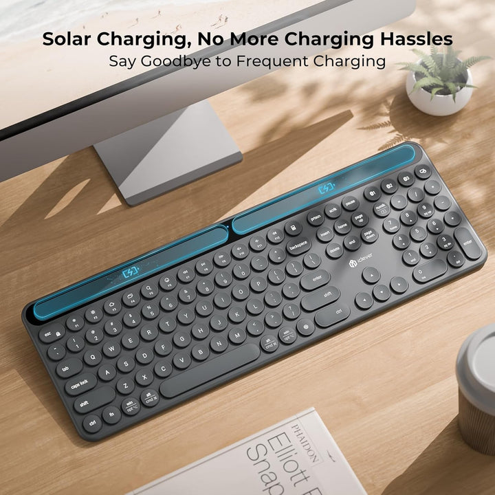 iClever Teclado Bluetooth solar, teclado inalámbrico con carga de l...