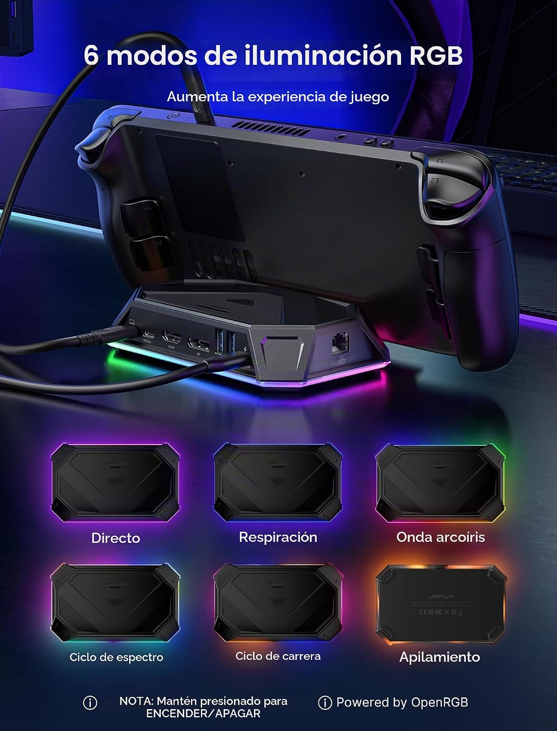 JSAUX 12-en-1 RGB Docking Station para Steam Deck/ROG Ally/Legion Go-HB1201B