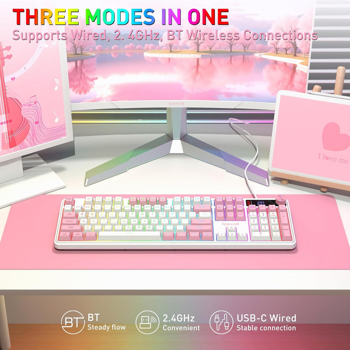 Redragon K526 PRO Teclado inalámbrico para juegos de membrana RGB,...