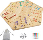 HOROW Wahoo - Juego de mesa original de madera de 23.6 pulgadas, clásico juego de pista rápida pintado de 2 lados para 4 jugadores y 6 jugadores con 30 canicas, 6 dados para noche de juegos familiares (extra grande)