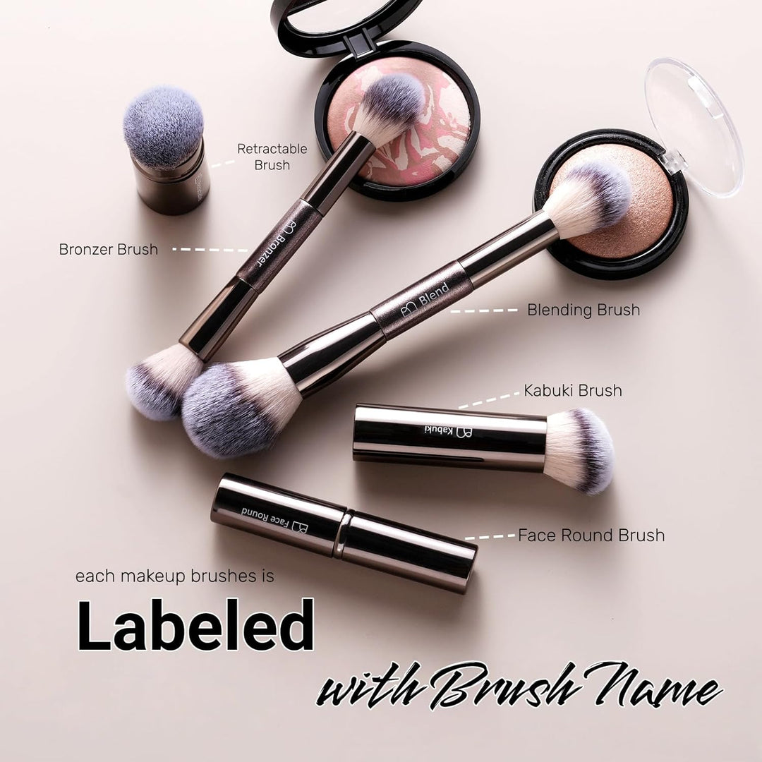 Brochas de maquillaje profesionales BS-MALL con estuche de viaje, b...