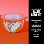 S'well Kit de ensaladera de acero inoxidable de 64 onzas, remolino de mármol, viene con mini recipiente de 2 onzas y bandeja extraíble para organización, a prueba de fugas, fácil de limpiar, apto para