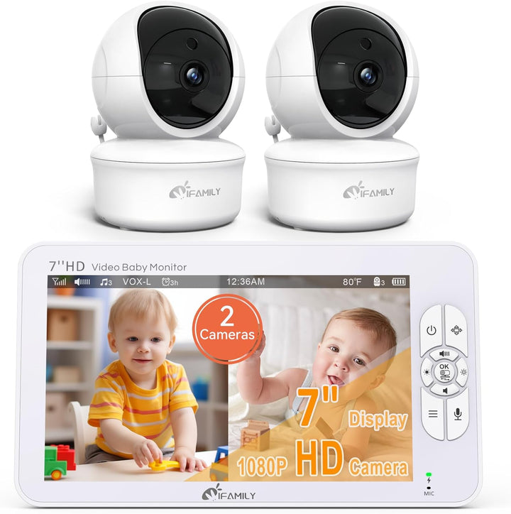 iFamily Monitor de bebé grande de 7" con pantalla dividida y 2...