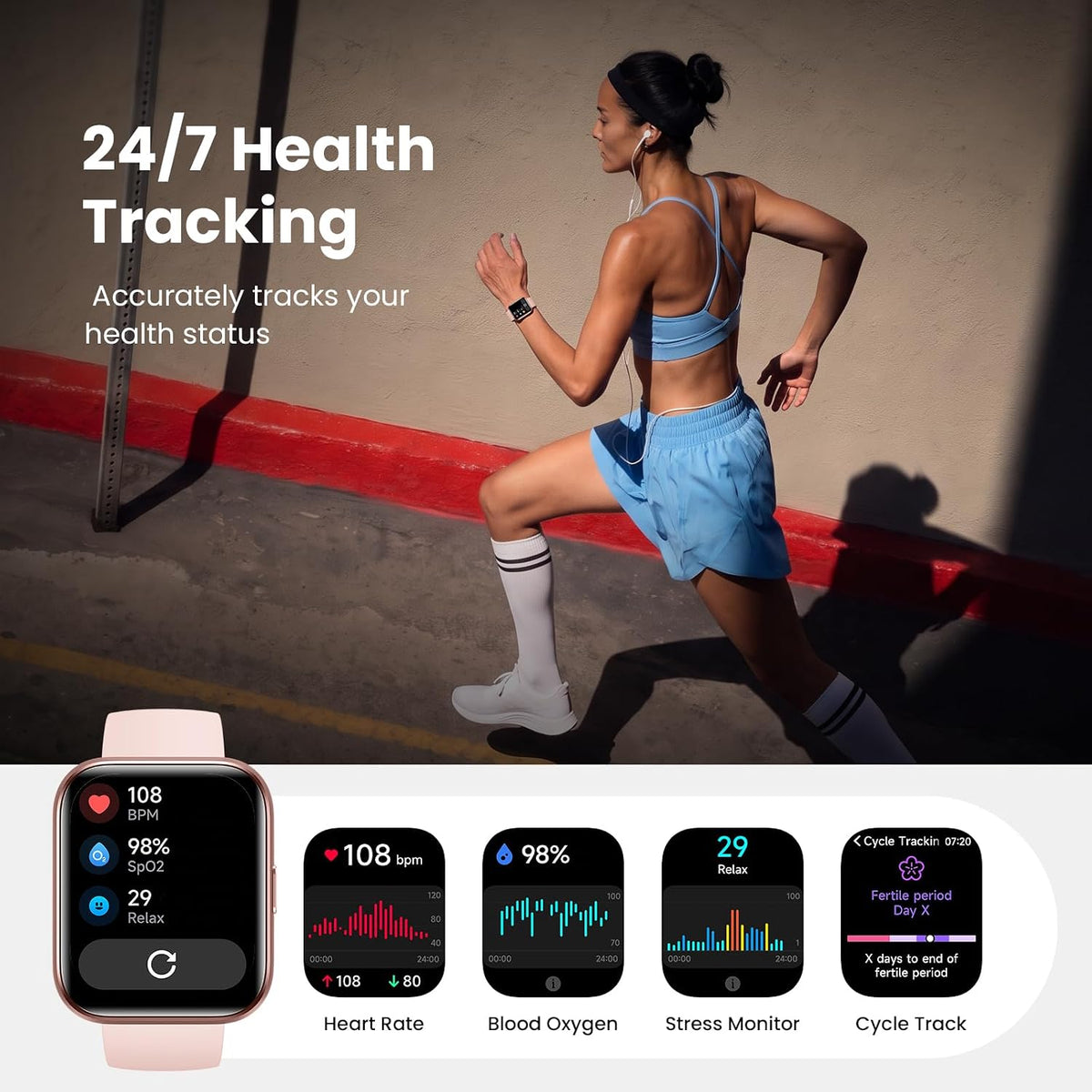 Relojes inteligentes para mujer Android iPhone, reloj inteligente HD de 1.8 pulgadas con Alexa integrado, llamadas Bluetooth, IP68 impermeable, batería de 7 días