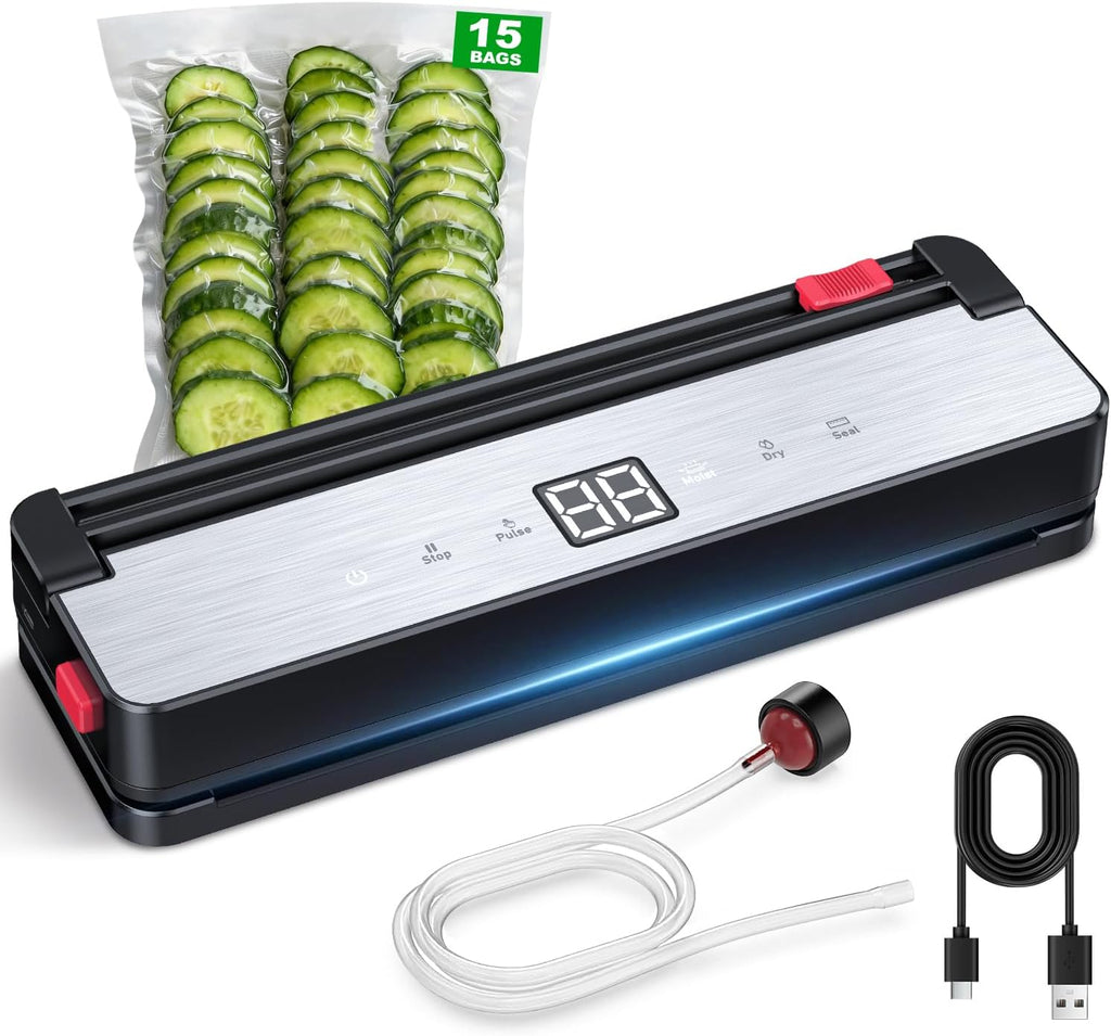 Sellador al vacío portátil para almacenamiento de alimentos: máquina selladora al vacío de succión de 75 kPa - Batería recargable de 4000 mAh para cocinas domésticas, apartamentos, casas rodantes y viajes, modos de alimentos secos y húmedos, cortador