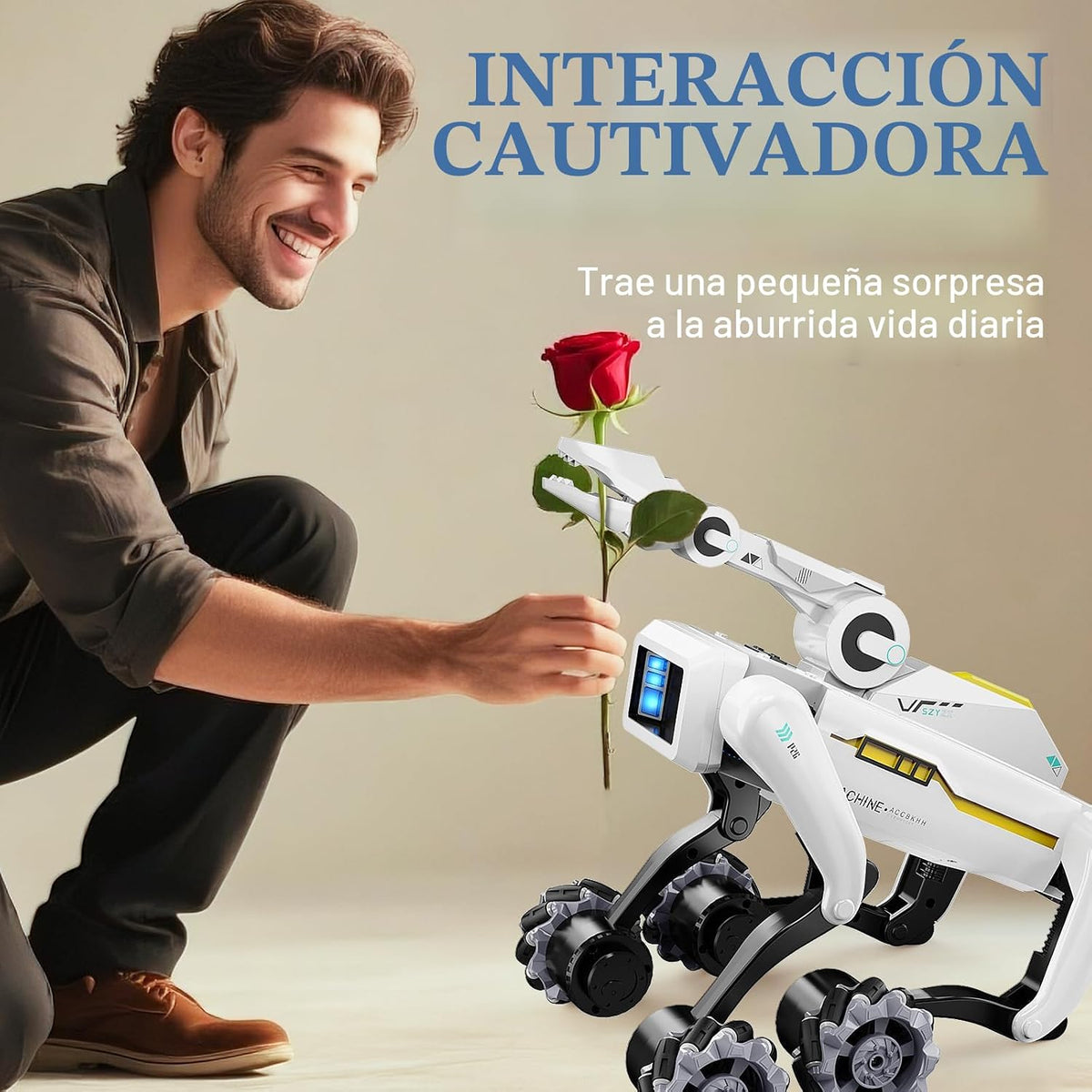 Kit de perro robot 3 en 1 con ruedas, más de 30 acciones biónicas, control de voz y control remoto, movimientos programables, batería recargable, juguete para mascotas todo terreno para niños (garra y cañón extraíbles)