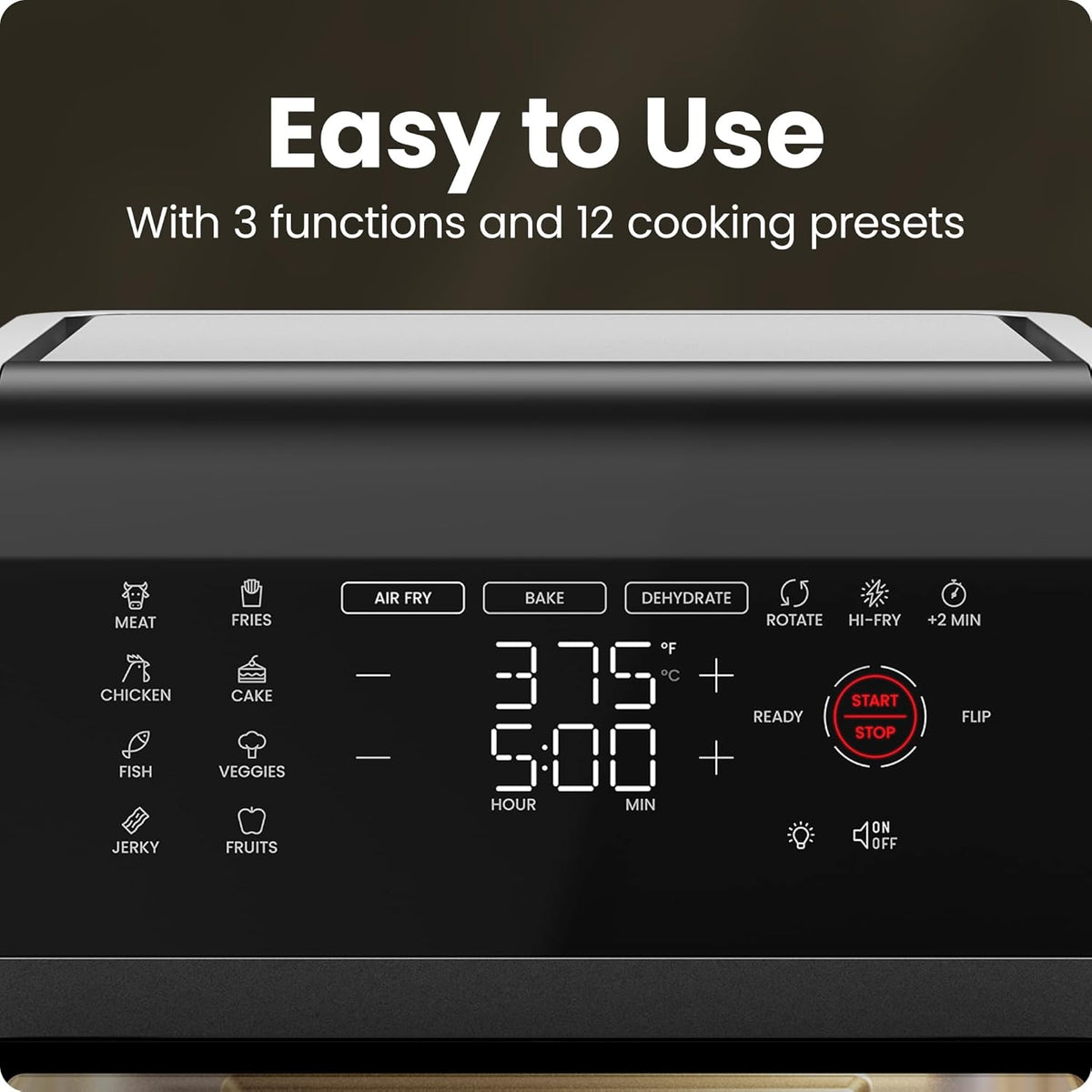 Chefman Horno freidora de aire 5 en 1 de 12 cuartos de galón con temporizador digital, pantalla táctil y 12 ajustes preestablecidos, horno de convección de encimera de tamaño familiar, piezas aptas para lavavajillas