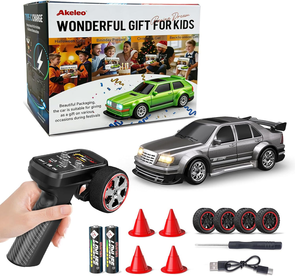 Mini coche RC 1/43 con giroscopio, coche RC 4WD totalmente proporcional, control remoto 2.4GHz de grado hobby, modelo RTR, alta velocidad 20+ km/h para aficionados, niños y adultos (plateado)