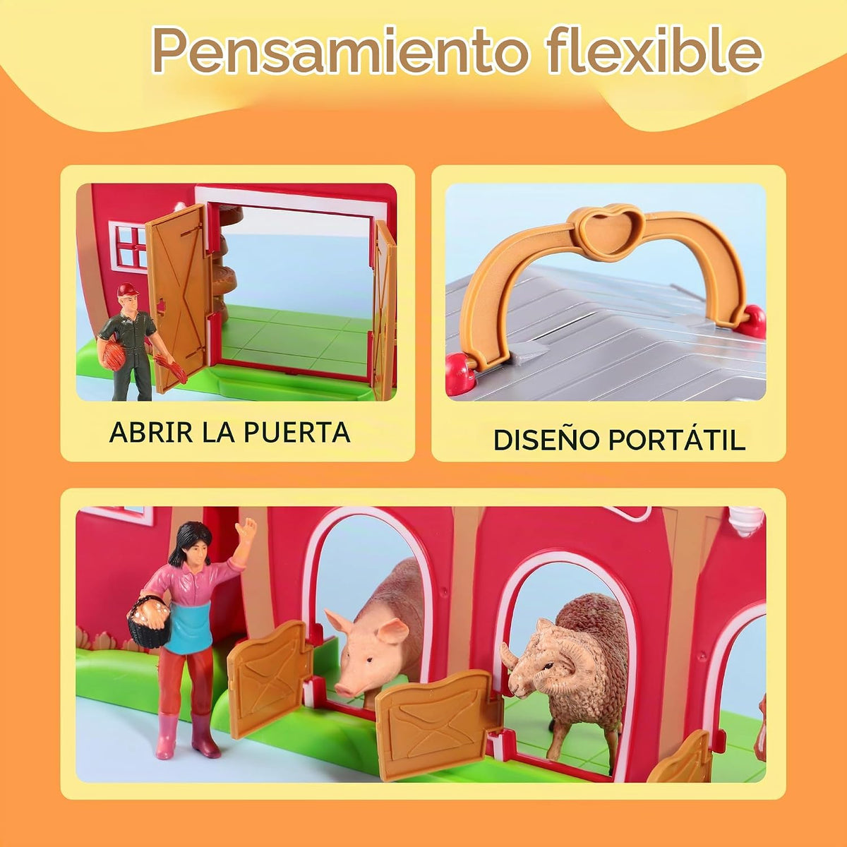 EnAuRoL Red Barn - Juguetes de animales de granja, 28 figuras de animales y tractor de granja, juguetes educativos de aprendizaje para niños pequeños y niños de 3, 4, 5 años, regalo de festival de cumpleaños