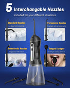 Combo de hilo dental y cepillo de dientes eléctrico, kit de limpieza oral 2-1, cepillo de dientes eléctrico sónico de 5 velocidades y irrigador de agua portátil de 4 velocidades para limpiar