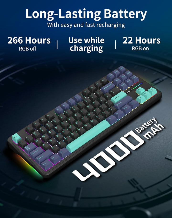 Aula F87 Pro Gaming Keyboard, Tri-Mode BT5.0\/2.4GHz\/USB-C Hot-Swa...