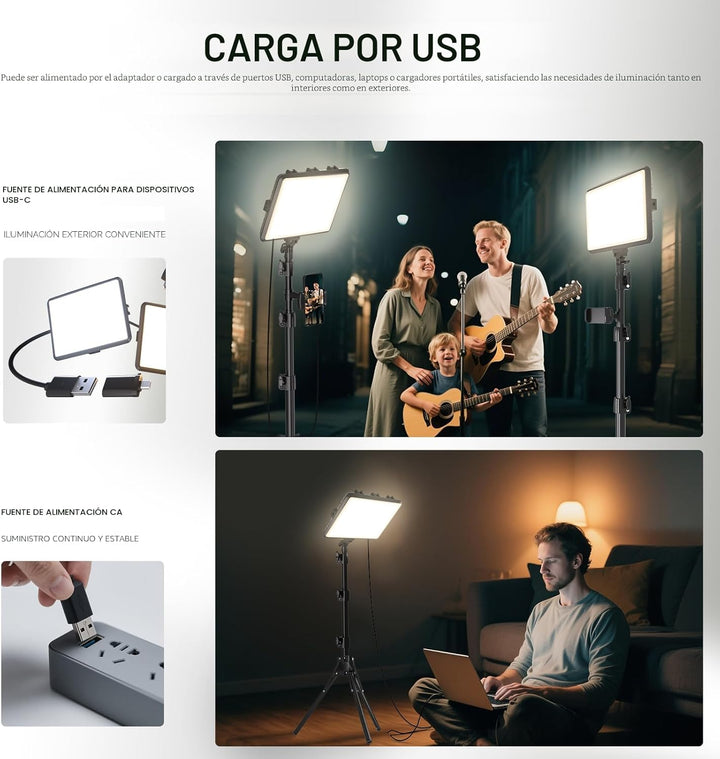 Paquete de 2 luces LED de video, luz NiceVeedi Studio, kit de ilumi...
