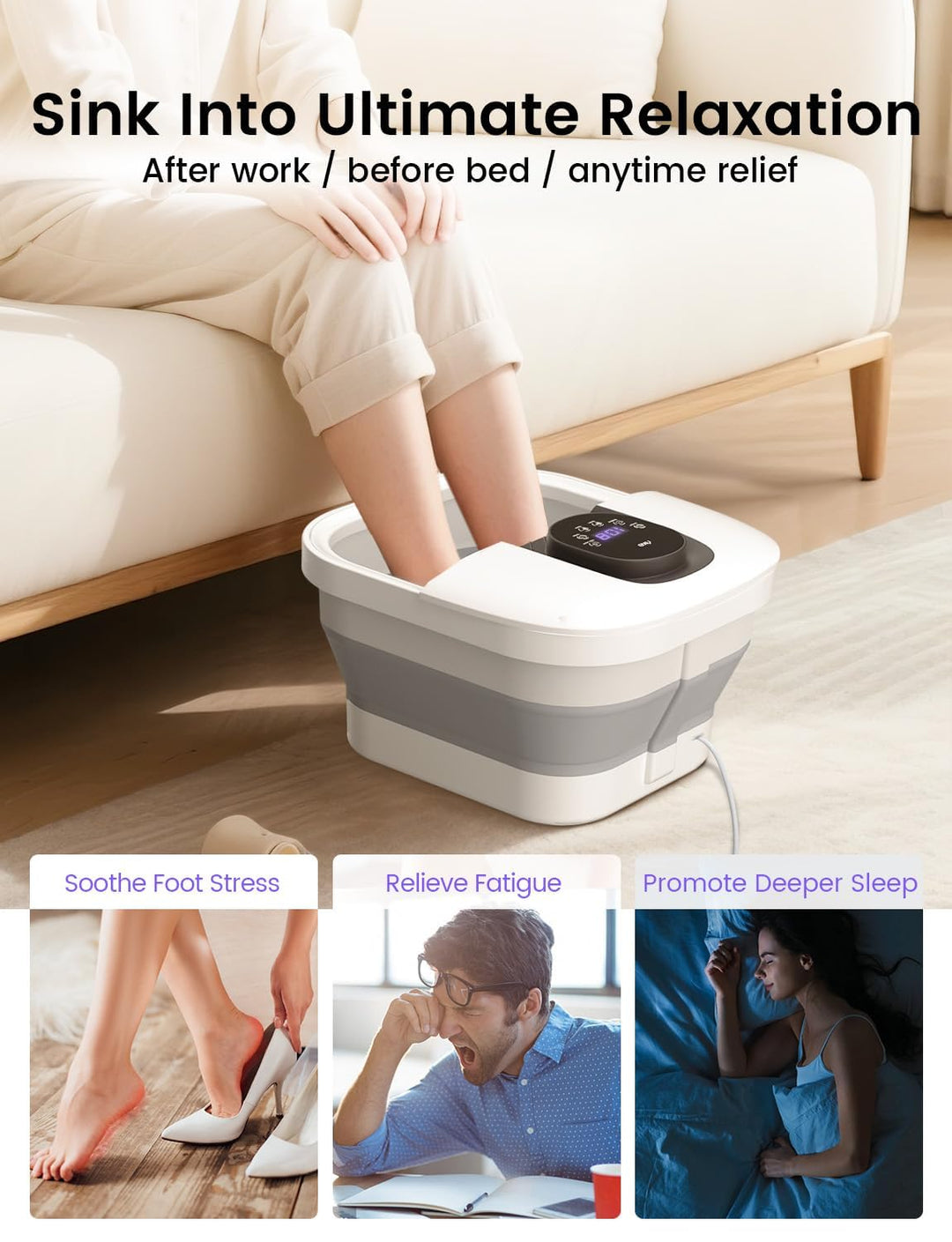 RIKE Spa de pies plegable con calentamiento rápido y masaje PTC, ba...
