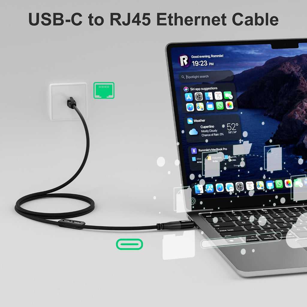 Cable USB C a Ethernet de 6 pies, cable magnético USB tipo C a RJ45