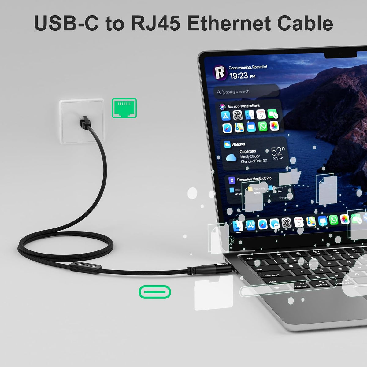 Cable USB C a Ethernet de 6 pies, cable magnético USB tipo C a RJ45