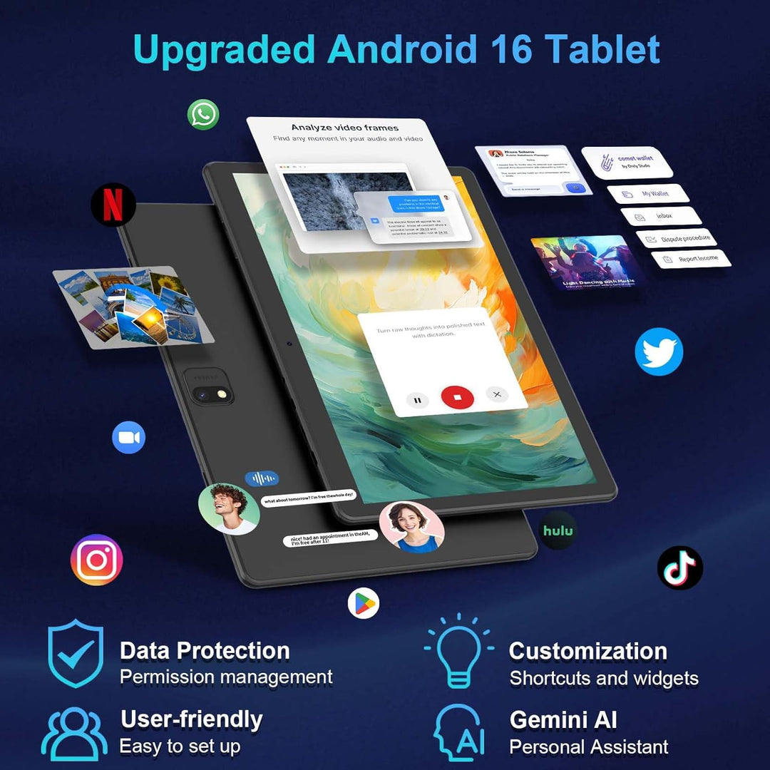 Tableta Android 16 con teclado, tableta Android 2026 de 10 pulgadas...