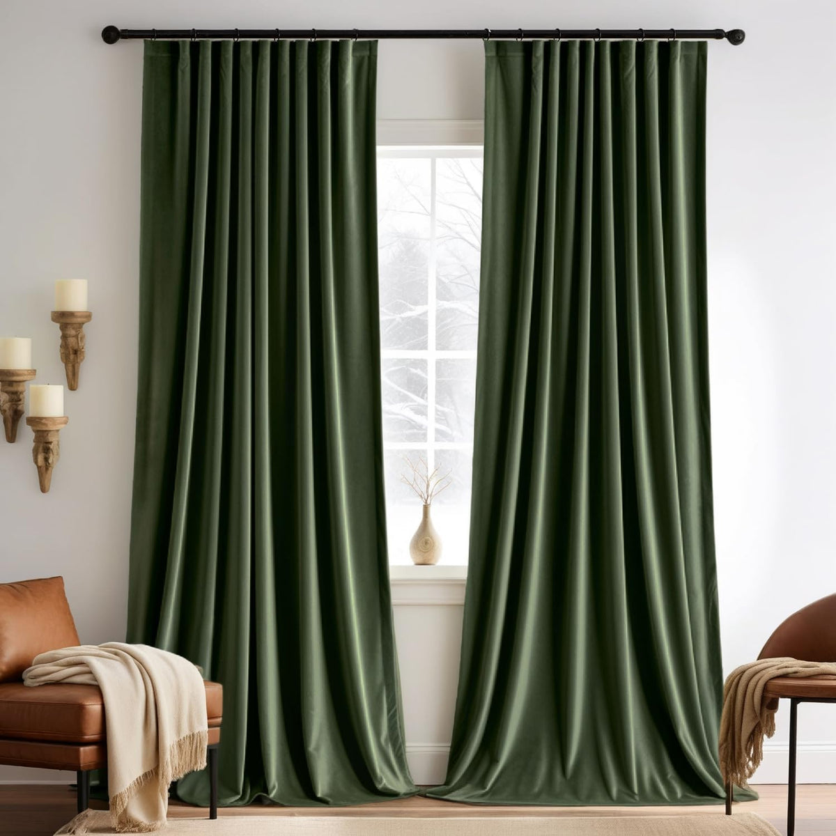 MIULEE Cortinas de terciopelo verde oliva de 96 pulgadas 2 paneles - Plisadas con pinza, lujosas cortinas opacas para oscurecer la habitación, cortinas de ventana para dormitorio y sala de estar