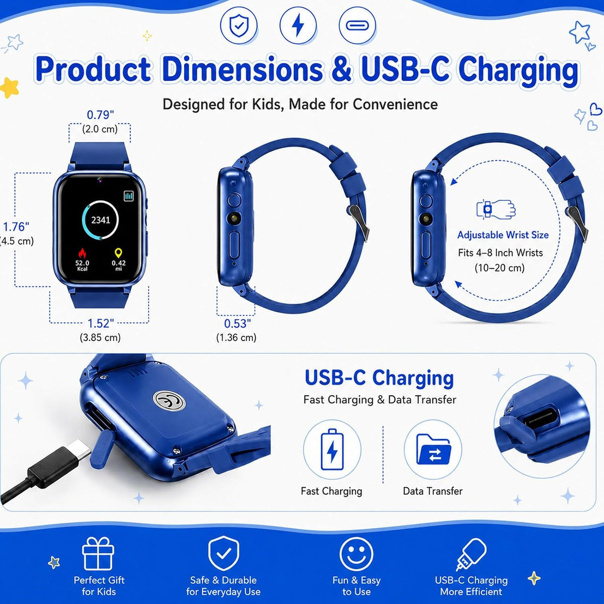 Smart Watch para Niños, Niñas, Azul