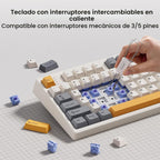 Kisnt KN104 Teclado mecánico inalámbrico, 100% tamaño completo con perilla, Bluetooth/2.4GHz/USB-C, retroiluminación RGB personalizada, interruptor lineal intercambiable en caliente
