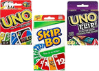 Mattel Juego de cartas Uno, Flip and Skip-Bo, paquete combinado de 3