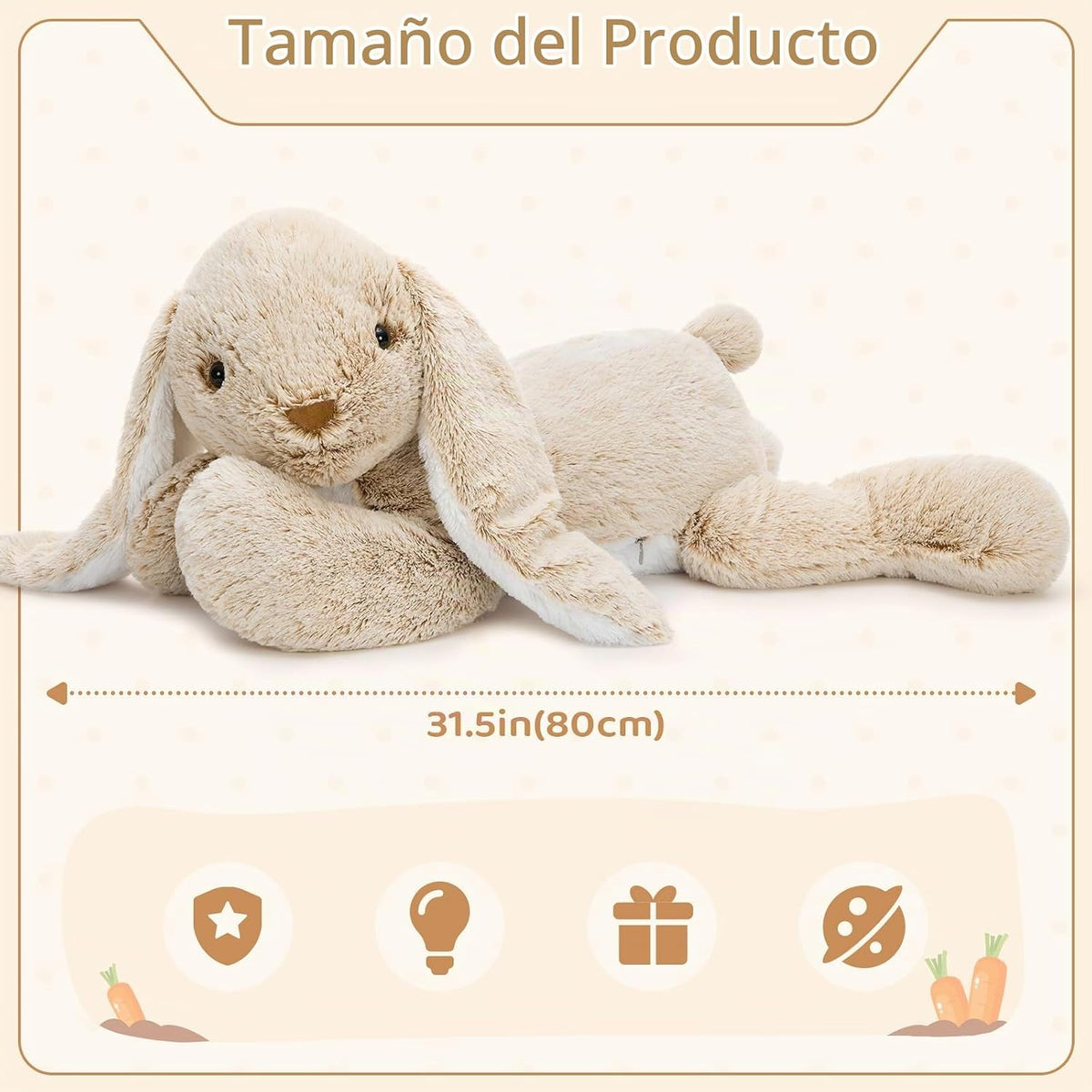 Peluche de conejo gigante de 31 pulgadas, juguete de peluche grande