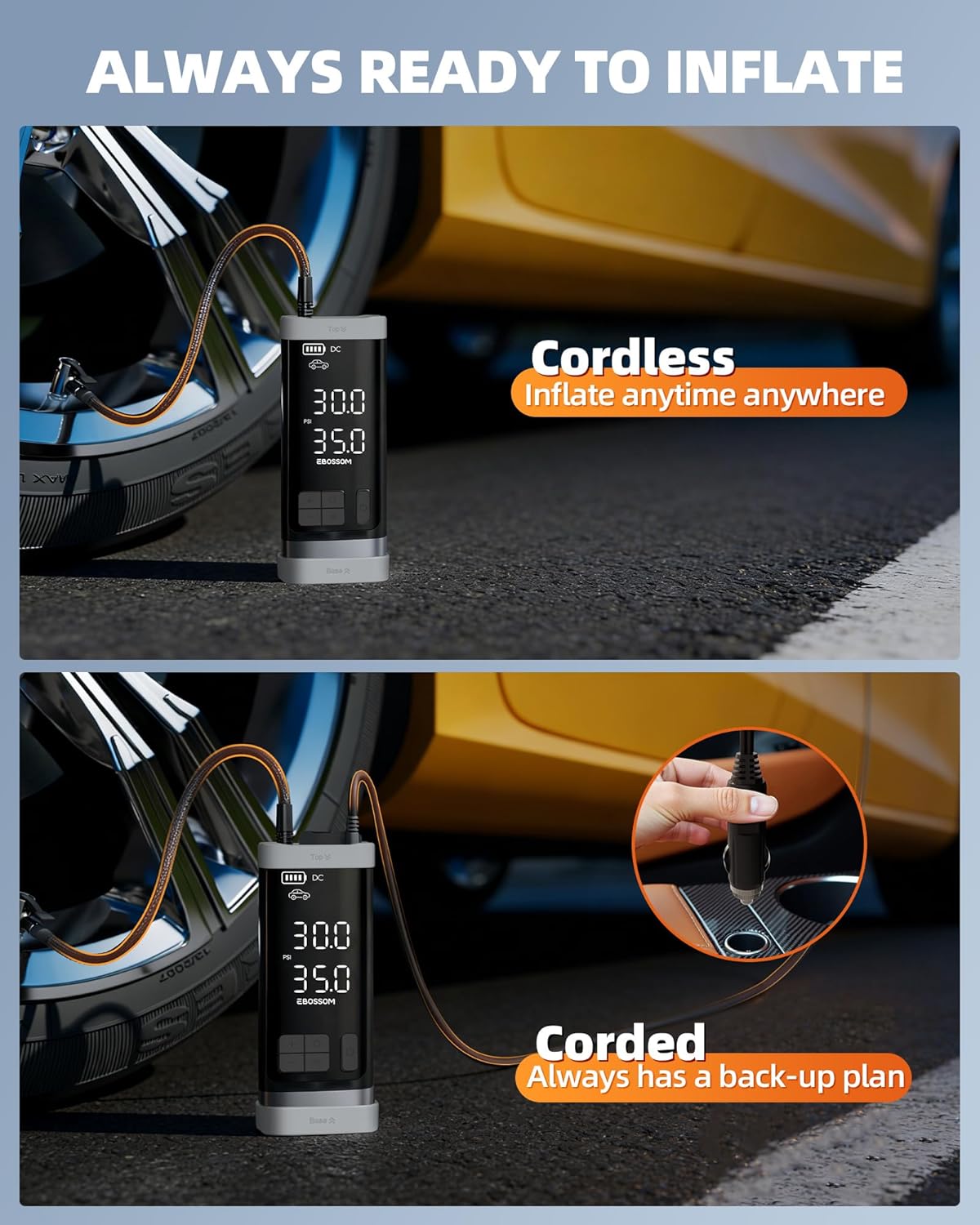 Inflador de neumáticos portátil con cilindro dual, compresor de air...