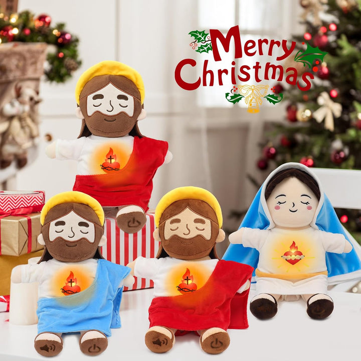 Yelakey Juguetes de peluche calmante de Jesús con luz y sonido, muñ...