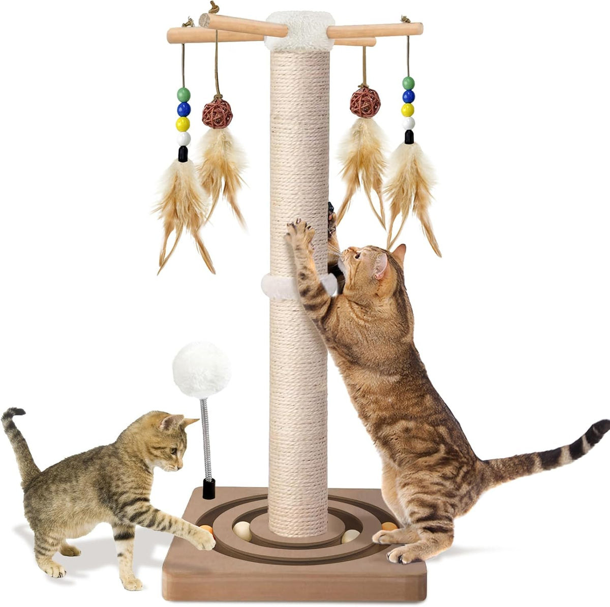 Rascador para gatos, rascador de sisal con juguetes de enriquecimiento para