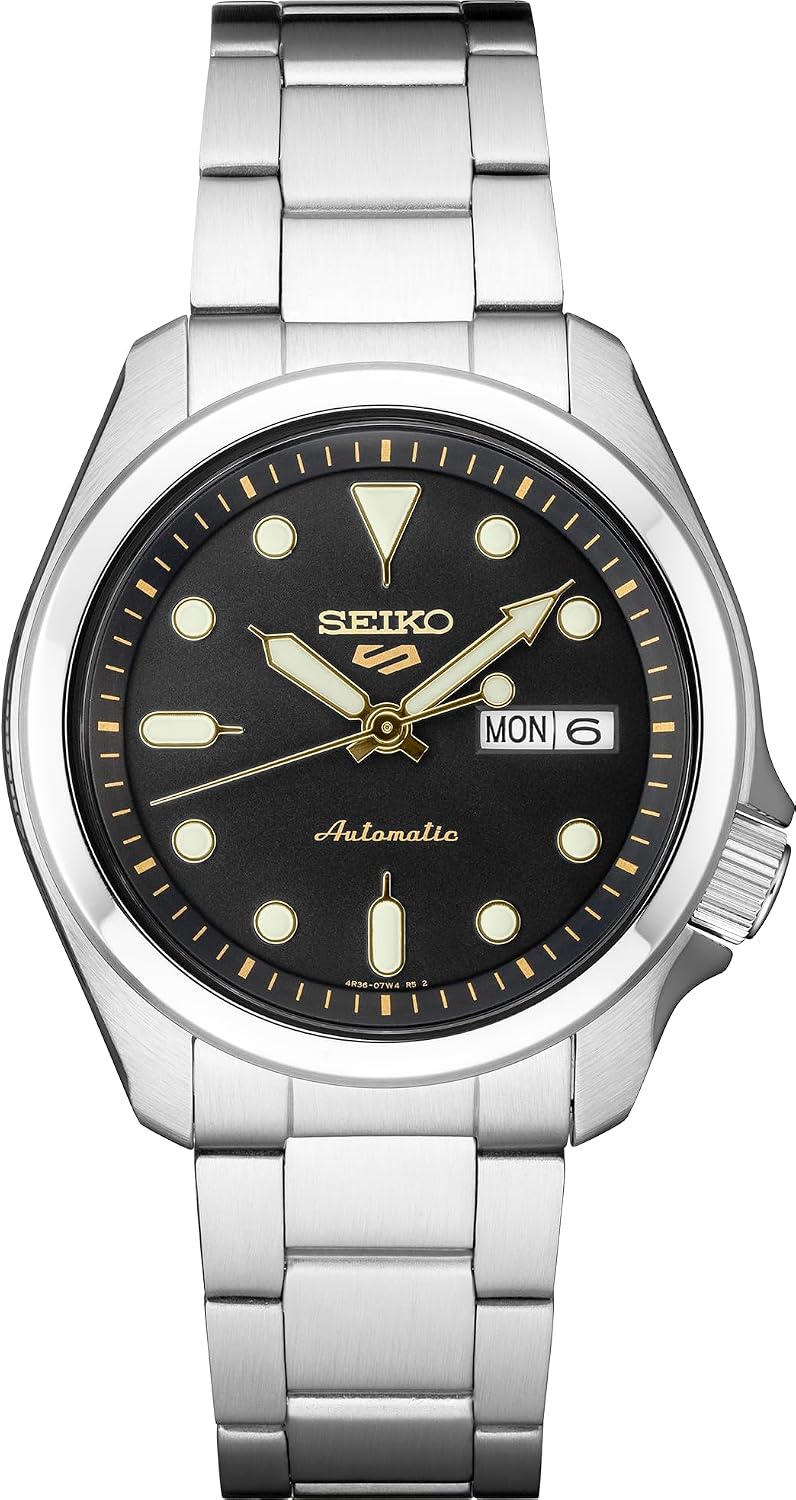 SEIKO Reloj automático para hombre – 5 deportes – calendario día/fecha, agujas y marcadores LumiBrite y bisel giratorio, 328.1 ft resistente al agua
