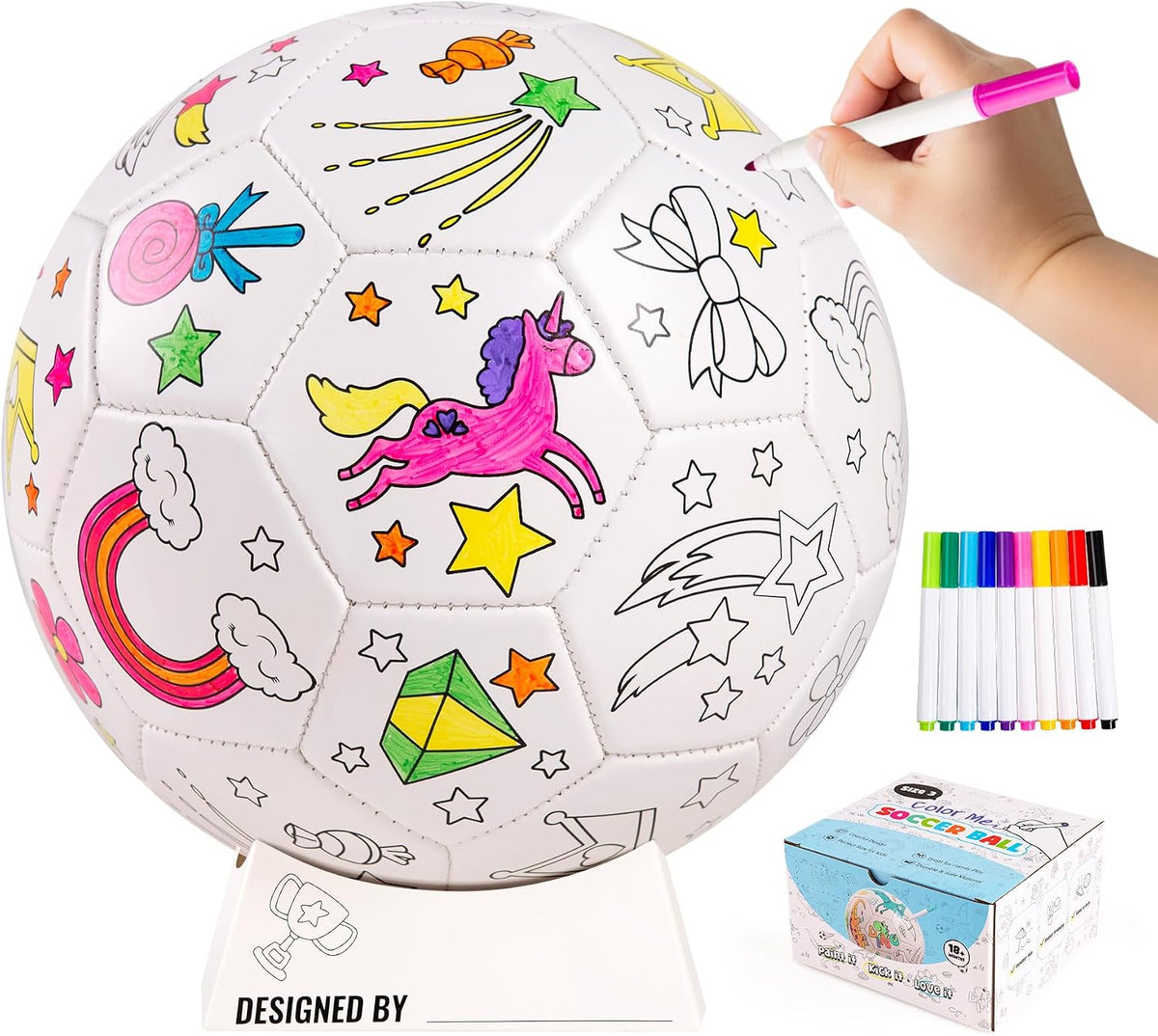 EVERICH TOY Pinta Tu Propio Balón de Fútbol, Regalos de Fútbol con Unicornio para Niñas Niños