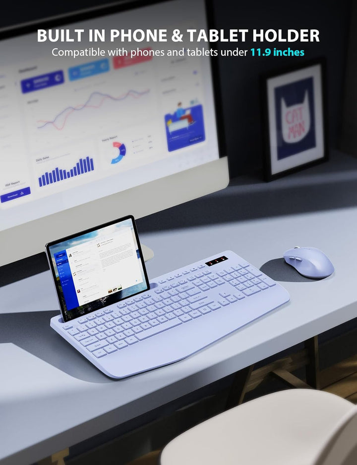 Combo de teclado y mouse inalámbrico - Teclado ergonómico de tamaño...