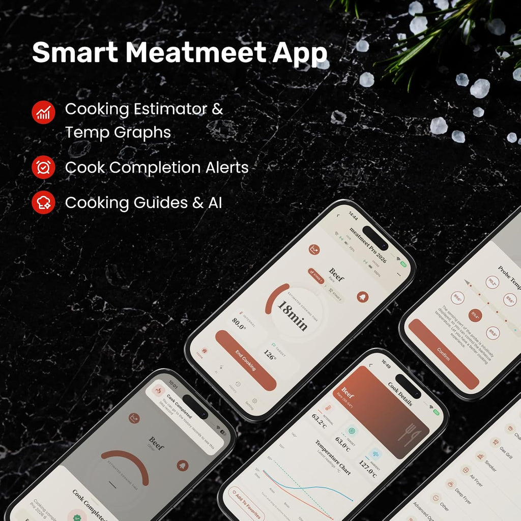 Termómetro inalámbrico para carne, Bluetooth 5.4, 6 sensores