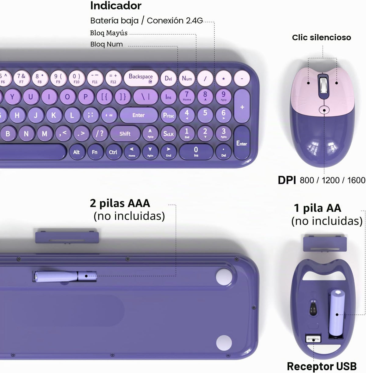 MOFII Combo de teclado y mouse inalámbricos, teclado pequeño compac...