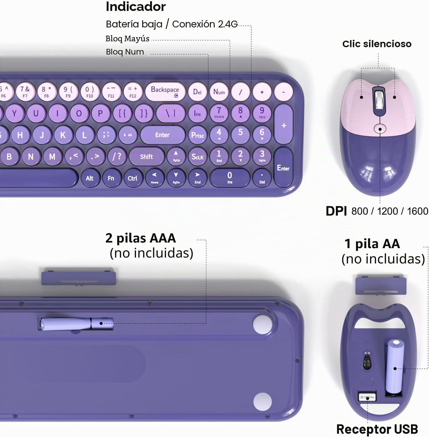 Combo de teclados inalámbricos y ratón, juego de teclado inalámbric...