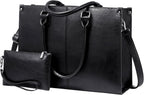 LOVEVOOK - Bolsa de mano para laptop para mujer, bolsa de trabajo profesional de 17.3 pulgadas con embrague a juego, bolsa de cuero vintage impermeable para computadora, oficina, viajes de negocios y uso diario, regalo para mujeres