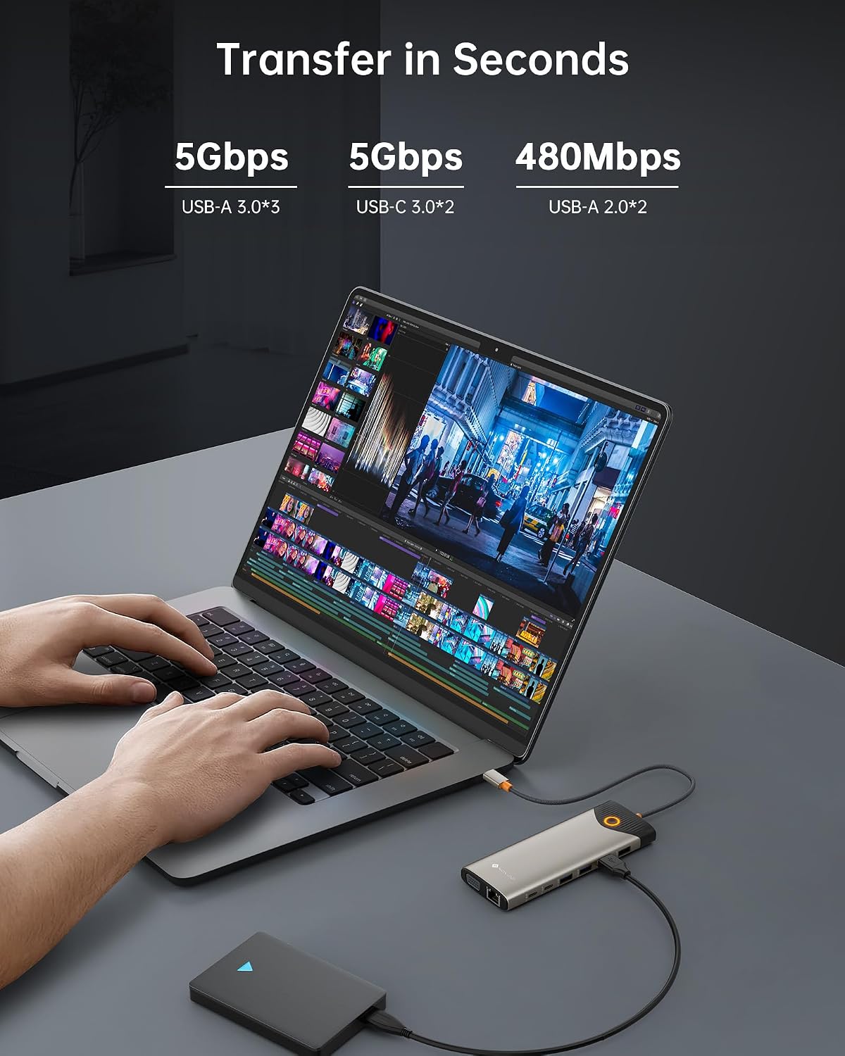 NOVOO Estación de acoplamiento USB C con monitor doble, estación de acoplamiento para laptop 15 en 1, 3 monitores con 2 puertos HDMI, VGA, USB C/A, 100 W PD, RJ45, SD/TF y audio, adaptador multipuerto