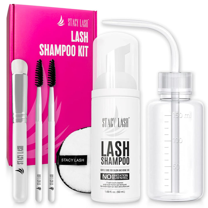 STACY LASH Kit de champú para pestañas, limpiador espumoso con carr...