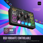 FIFINE Mezclador de audio para juegos, mezclador de PC RGB para streaming con interfaz de micrófono XLR, control individual, atenuador de volumen, botón de silencio, alimentación fantasma de 48 V