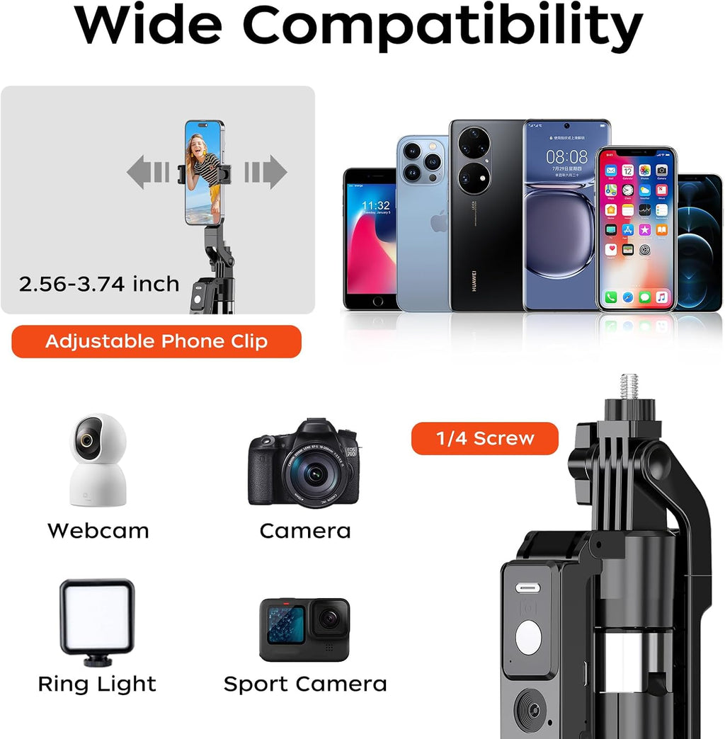 Trípode para selfie de seguimiento automático de 70.9 pulgadas para iPhone Android, sin aplicación, trípode de rotación de 360° que sigue tu movimiento con control remoto para transmisión en vivo, TikTok, YouTube